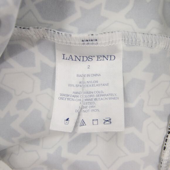 Lands End Tankini Top Black White Geometric Print Ruched Bow Tie V Neck Size 2 - Picture 7 of 9